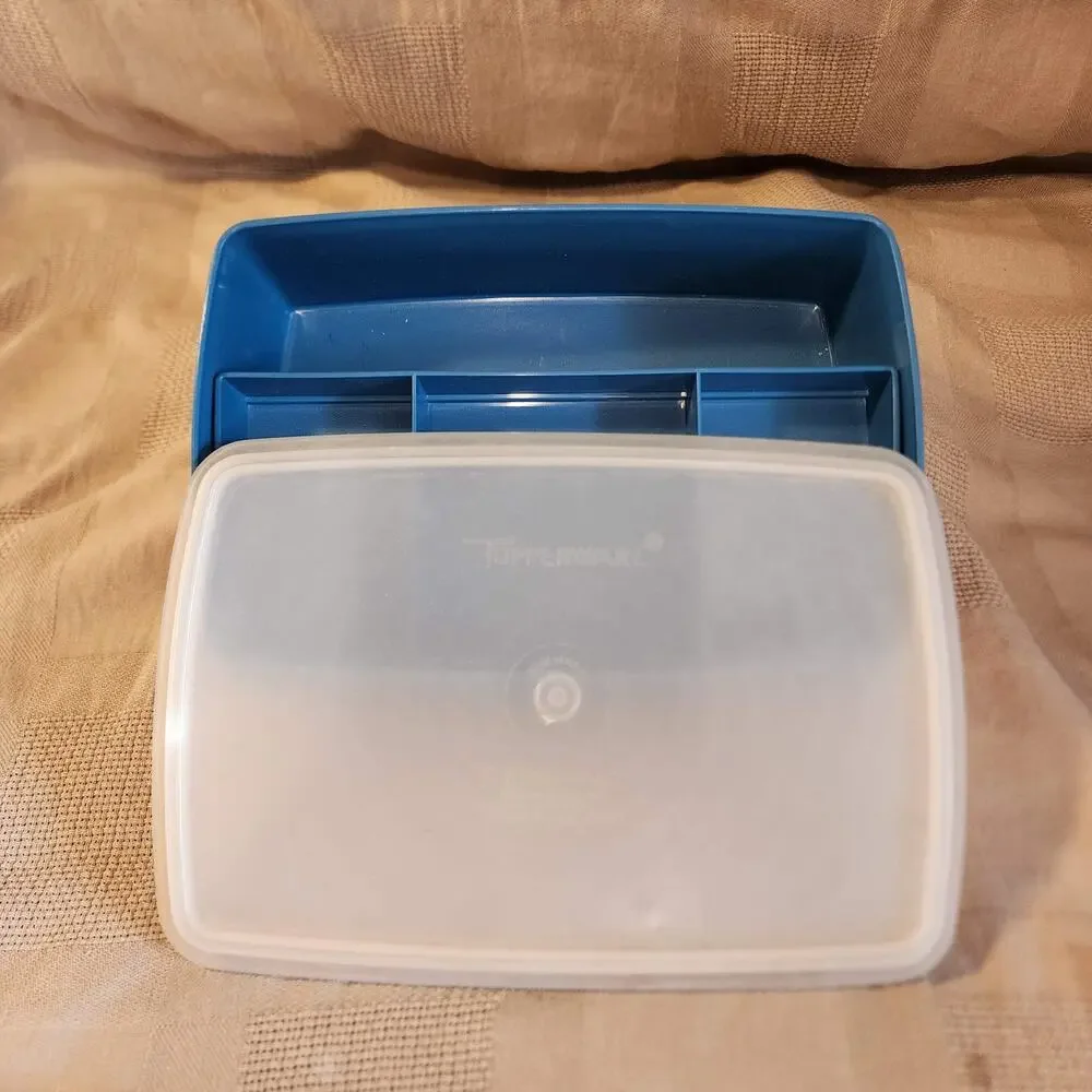 Vintage Tupperware 767 768 769 Stow-N-Go Blue Storage Container Tray Tuppercraft